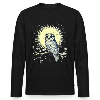 Eule Uhu Vogel Nachtvogel Tier Nacht Mond Natur - Männer Premium Bio Langarmshirt - Schwarz - Vorne - Nico (187cm)