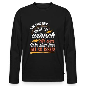 Nous ne sommes pas ici avec un souhait! commandes - T-shirt manches longues Premium bio Homme - noir - Devant - Nico (187cm)