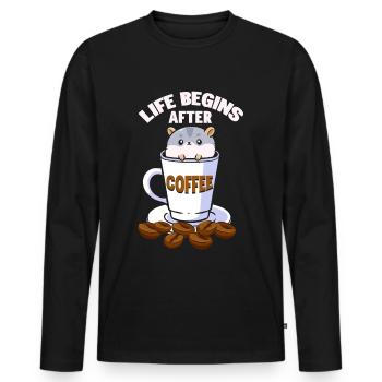 Life Begins After Coffee - Men's Premium Organic Long Sleeve Shirt - black - Front - Nico (187cm)