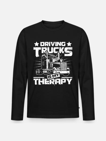 Driving Trucks is my therapy - Männer Premium Bio Langarmshirt - Schwarz