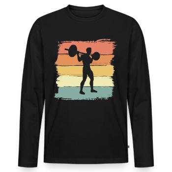Musculation Fitness Poids Lifting Rétro Vintage - T-shirt manches longues Premium bio Homme - noir - Devant - Nico (187cm)