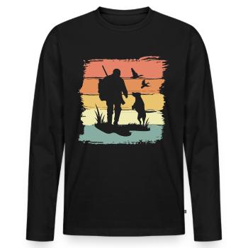 Chasse à la chasse avec chien rétro vintage - T-shirt manches longues Premium bio Homme - noir - Devant - Nico (187cm)