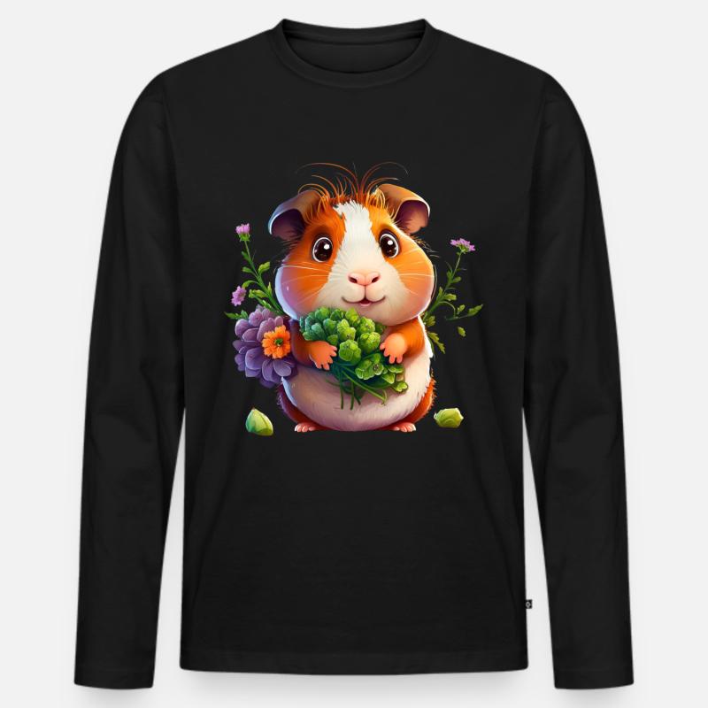 Meerschweinchen mit Blumen - Männer Premium Bio Langarmshirt - Schwarz