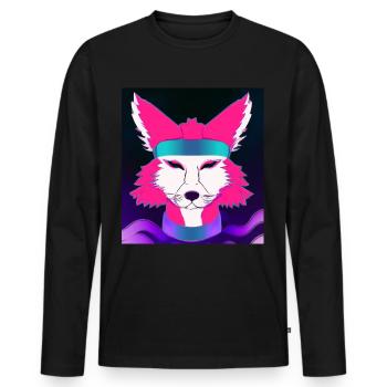 Kitsun Vaporwave Japanische Kami Vaporwave Kitsune - Männer Premium Bio Langarmshirt - Schwarz - Vorne - Nico (187cm)