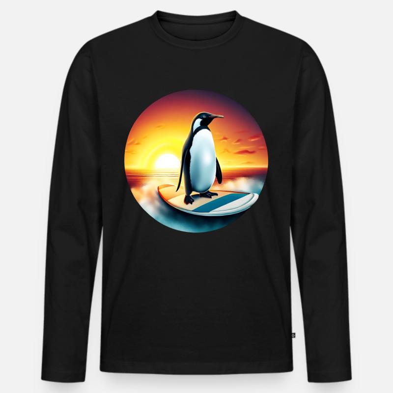 Pinguin Surfer - Männer Premium Bio Langarmshirt - Schwarz