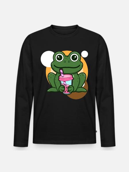 Frog and Bubble Tea - Men's Premium Organic Long Sleeve Shirt - black