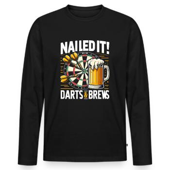 Nailed It! Darts & Brews - Men's Premium Organic Long Sleeve Shirt - black - Front - Nico (187cm)