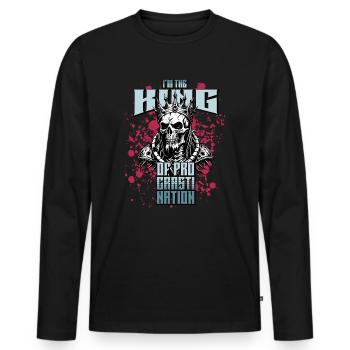 König der Prokrastination Skull / Totenkopf FS0214 - Männer Premium Bio Langarmshirt - Schwarz - Vorne - Nico (187cm)