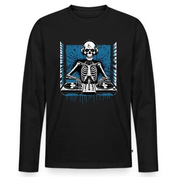 DJ Skull // Skeleton DJ à la platine FS0234 - T-shirt manches longues Premium bio Homme - noir - Devant - Nico (187cm)