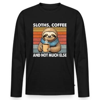 Drôle de paresseux avec tasse à café Vintage Retro - T-shirt manches longues Premium bio Homme - noir - Devant - Nico (187cm)