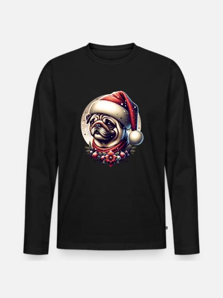 Weihnachts Mops Schneefall - Männer Premium Bio Langarmshirt - Schwarz