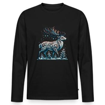 Renne Hiver Neige Vacances d’hiver - T-shirt manches longues Premium bio Homme - noir - Devant - Nico (187cm)
