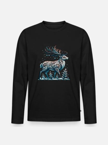Rentier Winter Schnee Winterurlaub - Männer Premium Bio Langarmshirt - Schwarz