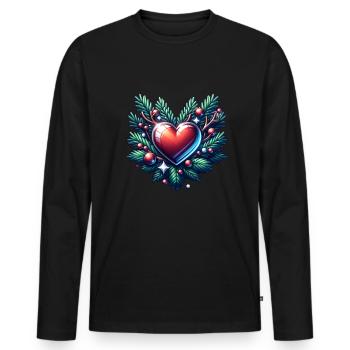 Weihnachts Herz Weihnachtskranz Advent - Männer Premium Bio Langarmshirt - Schwarz - Vorne - Nico (187cm)