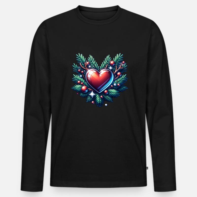 Weihnachts Herz Weihnachtskranz Advent - Männer Premium Bio Langarmshirt - Schwarz
