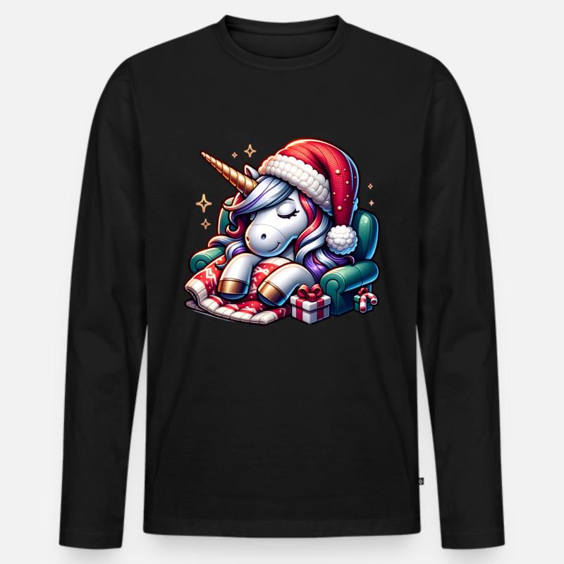 Weihnachts-Einhorn - Männer Premium Bio Langarmshirt - Schwarz