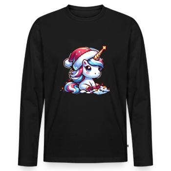 Christmas Unicorn Poinsettia - Men's Premium Organic Long Sleeve Shirt - black - Front - Nico (187cm)