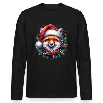 Weihnachts Fuchs Weihnachtsmütze Schneebälle - Männer Premium Bio Langarmshirt - Schwarz - Vorne - Nico (187cm)