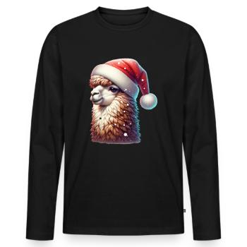 Llama Snowballs Christmas - Men's Premium Organic Long Sleeve Shirt - black - Front - Nico (187cm)