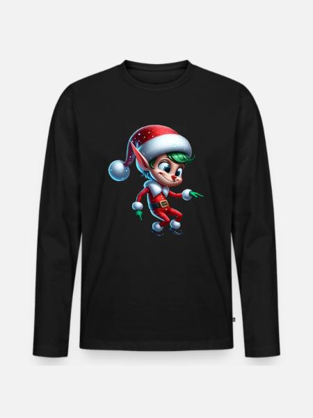 Lustiger Elf Tanzt Weihnachten - Männer Premium Bio Langarmshirt - Schwarz