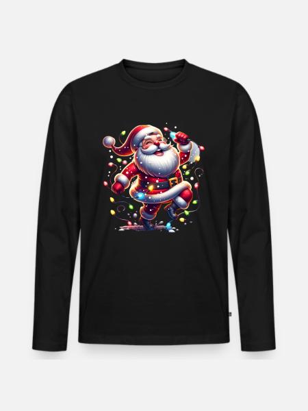 Weihnachtsmann Tanzt - Männer Premium Bio Langarmshirt - Schwarz