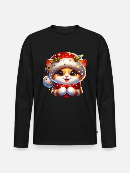 Katze Christmas Xmas Weihnachten - Männer Premium Bio Langarmshirt - Schwarz