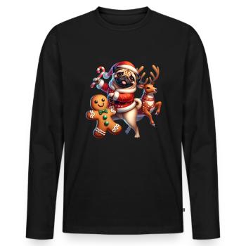 Pug Dancing with Gingerbread and Reindeer Christmas - Men's Premium Organic Long Sleeve Shirt - black - Front - Nico (187cm)