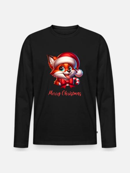 Fuchs Weihnachten - Männer Premium Bio Langarmshirt - Schwarz