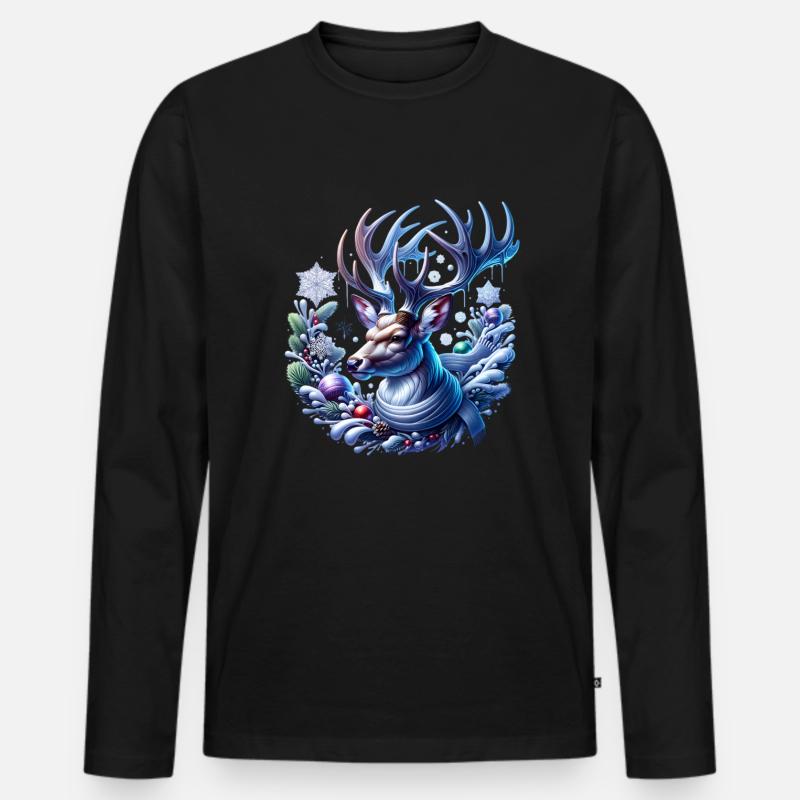 Winterlicher Hirsch Winter - Männer Premium Bio Langarmshirt - Schwarz