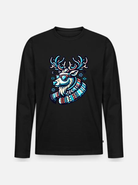 Weihnachts Hirsch Cool Weihnachtsfeier - Männer Premium Bio Langarmshirt - Schwarz
