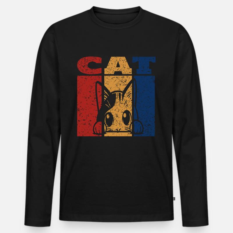 Spähende Katze Retro Design - Männer Premium Bio Langarmshirt - Schwarz