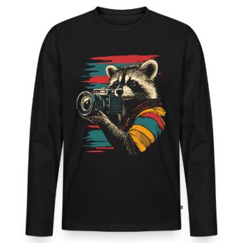 Waschbär mit Spiegelreflexkamera Kamera Fotograf - Männer Premium Bio Langarmshirt - Schwarz - Vorne - Nico (187cm)