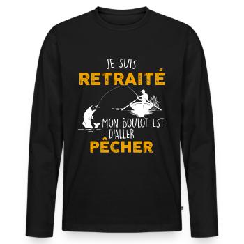 Retraité et pêcheur la belle vie de grand-père - T-shirt manches longues Premium bio Homme - noir - Devant - Nico (187cm)