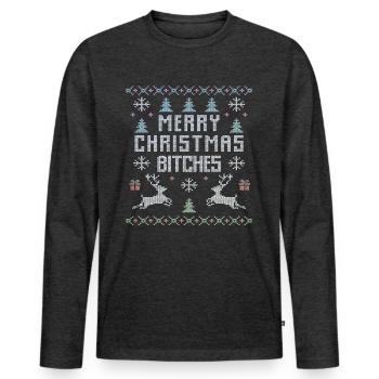 Ugly Christmas Sweater Weihnachten - Männer Premium Bio Langarmshirt - Anthrazit meliert - Vorne - Nico (187cm)