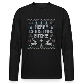 Ugly Christmas Sweater Weihnachten - Männer Premium Bio Langarmshirt - Schwarz - Vorne - Nico (187cm)