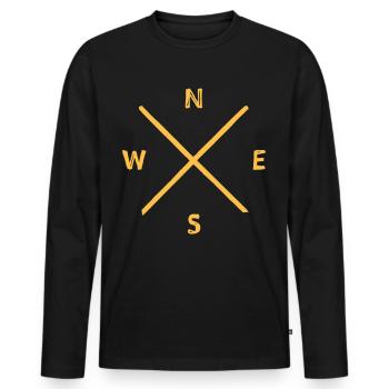 Compass Signpost Hiking - Men's Premium Organic Long Sleeve Shirt - black - Front - Nico (187cm)