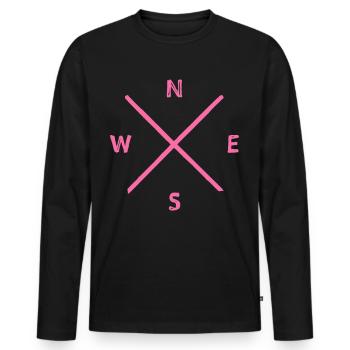 Kompass Wegweiser Richtung - Männer Premium Bio Langarmshirt - Schwarz - Vorne - Nico (187cm)