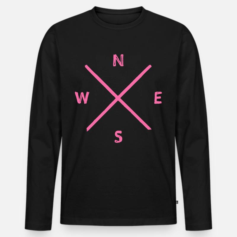 Kompass Wegweiser Richtung - Männer Premium Bio Langarmshirt - Schwarz