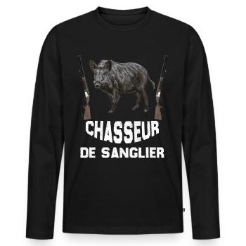 Chasseur de sanglier et Fusil De Chasse - T-shirt manches longues Premium bio Homme - noir - Devant - Nico (187cm)