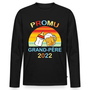 Promu grand-père 2022 - T-shirt manches longues Premium bio Homme - noir - Devant - Nico (187cm)