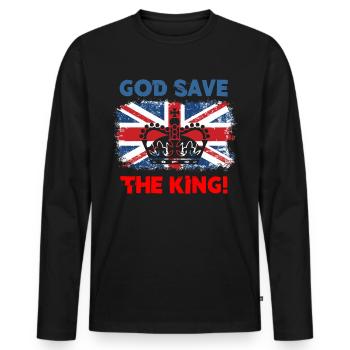 God save the King - Männer Premium Bio Langarmshirt - Schwarz - Vorne - Nico (187cm)