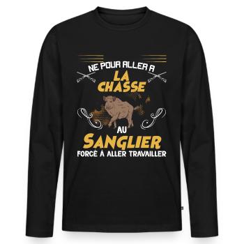 Né Pour La Chasse Au Sanglier Cadeau Chasseur - T-shirt manches longues Premium bio Homme - noir - Devant - Nico (187cm)