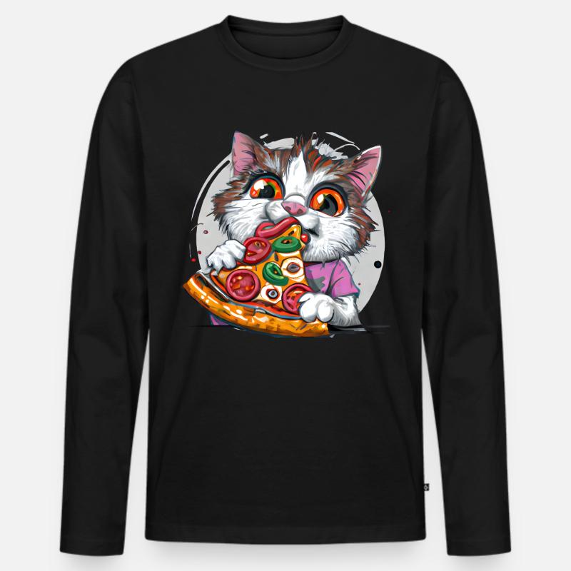 Pizza Katze - Männer Premium Bio Langarmshirt - Schwarz