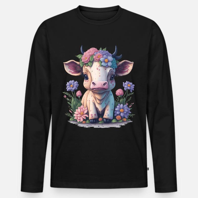 Kuh - Männer Premium Bio Langarmshirt - Schwarz