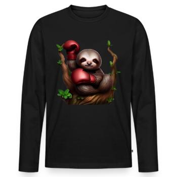 Boxendes Faultier auf Baum - Männer Premium Bio Langarmshirt - Schwarz - Vorne - Nico (187cm)