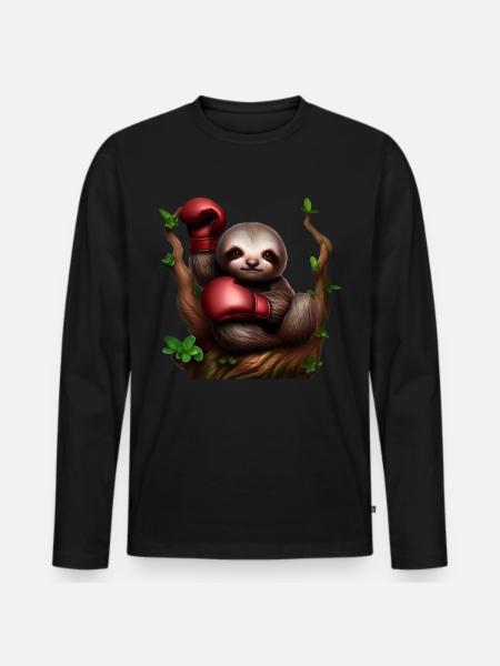 Boxing sloth on tree - Men's Premium Organic Long Sleeve Shirt - black