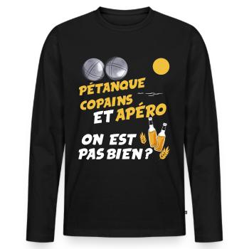 Pétanque Apéro Bière Pour Papa Ou Papy - T-shirt manches longues Premium bio Homme - noir - Devant - Nico (187cm)
