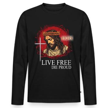 ERLÖSER MIT DORNENKRONE KREUZ SPRUCH MOTIV - Männer Premium Bio Langarmshirt - Schwarz - Vorne - Nico (187cm)