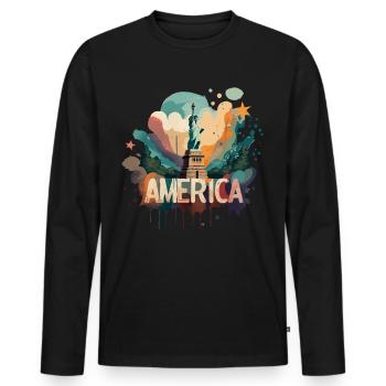 Statue de la Liberté de l’Amérique avec le lettrage de l’Amérique - T-shirt manches longues Premium bio Homme - noir - Devant - Nico (187cm)