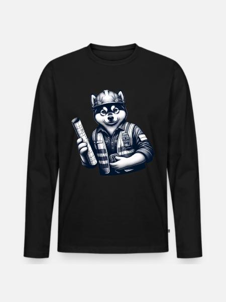Cute Dog Construction Worker - Men's Premium Organic Long Sleeve Shirt - black